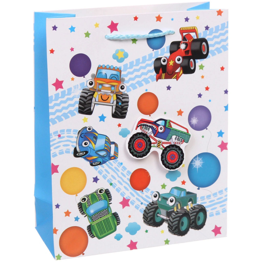 Цена за 12 шт. Пакет подарочный "Машинки" 18*23*8 см, микс