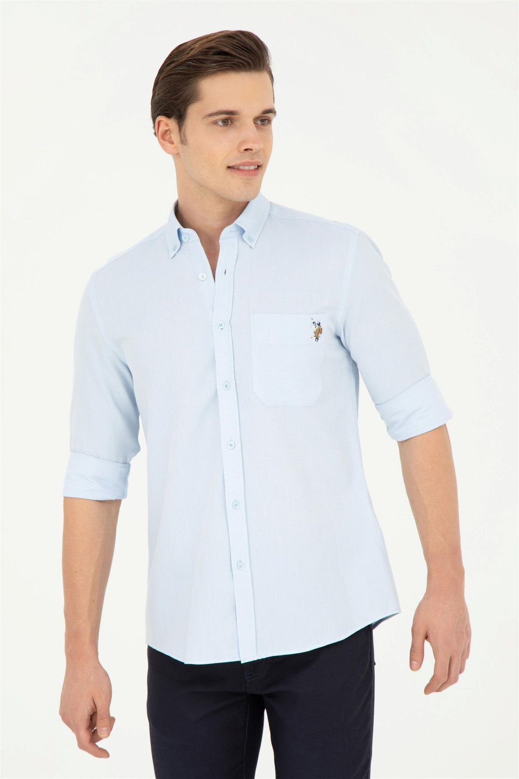 Мужская голубая рубашка с длинным рукавом - U.s. polo assn фото 3