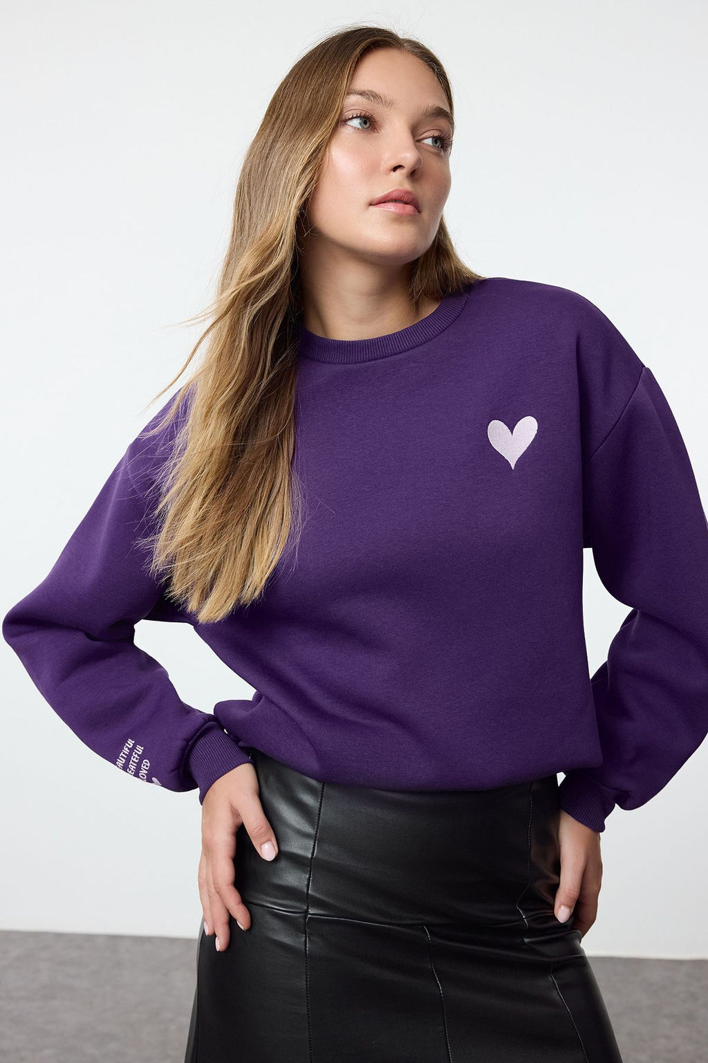 Mor Nak?sl? Regular/Normal Kal?p Kal?n Ici Polarl? Orme Sweatshirt TWOAW25SW00176