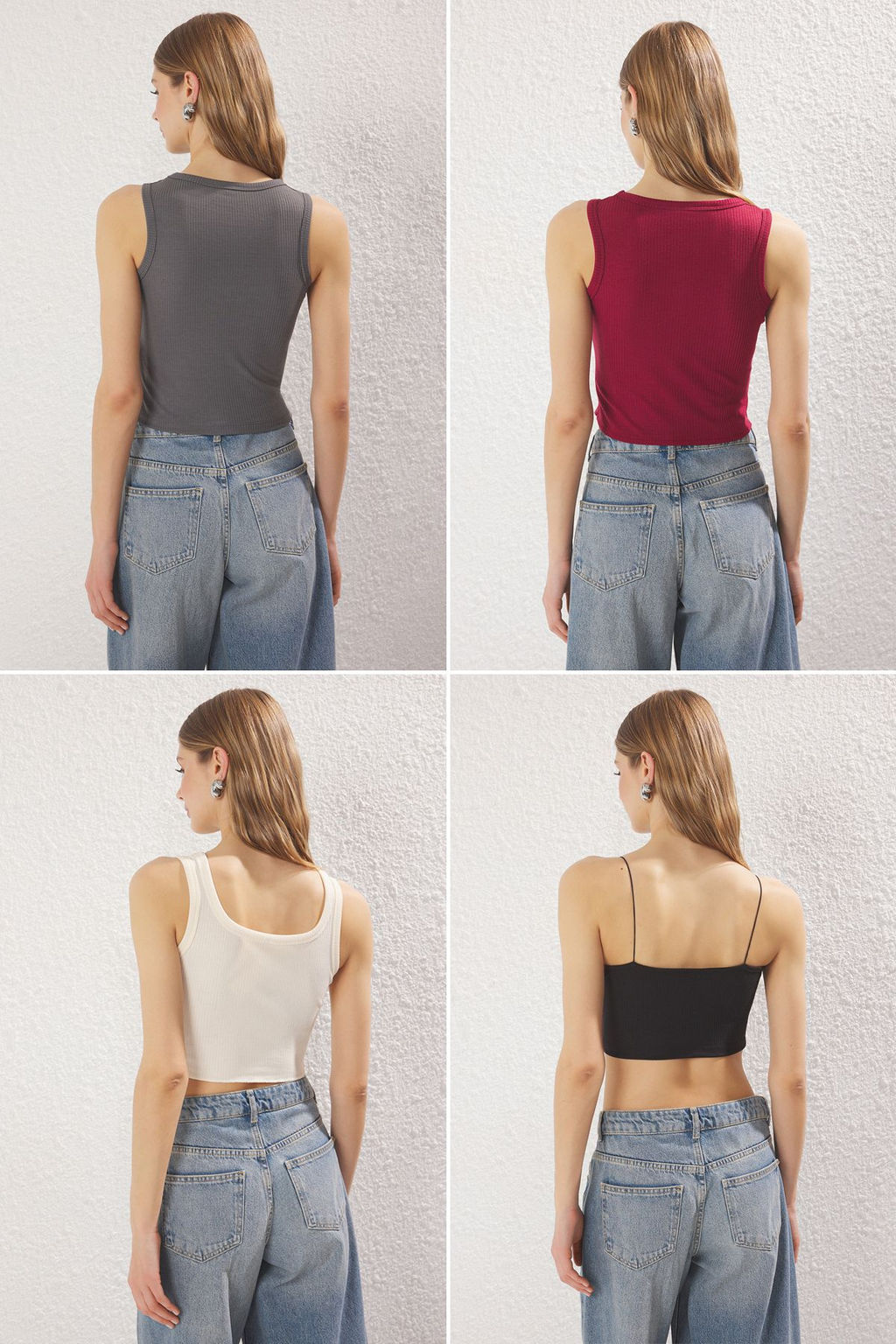 Trendyolmilla Tas-Bordo-Siyah-Gri 4lu Paket Fitted/Vucuda Oturan Orme Atlet TWOSS25AL00057  фото 2