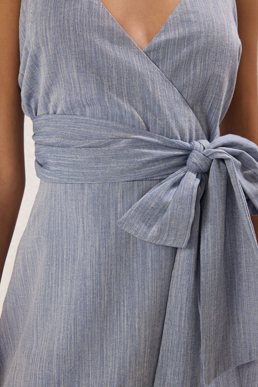 TRENDYOLMILLA Tas Kusakl? A Kesim Mini Kruvaze Yaka Dokuma Keten Gorunumlu Elbise TWOSS19XN0008 фото 9