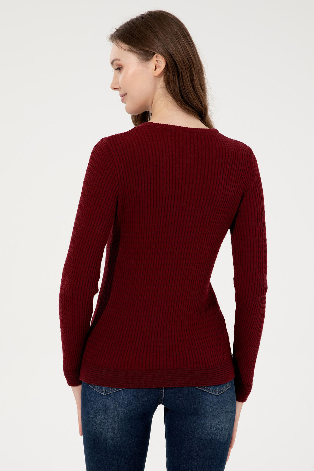 Kad_n Bordo Bisiklet Yaka Basic Kazak