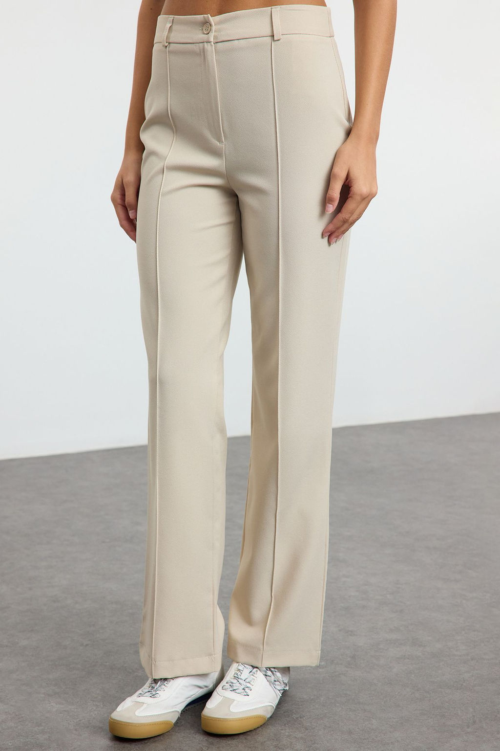 Vizon Straight/Duz Kesim Yuksek Bel Nervur Dikisli Dokuma Pantolon TWOSS21PL0093