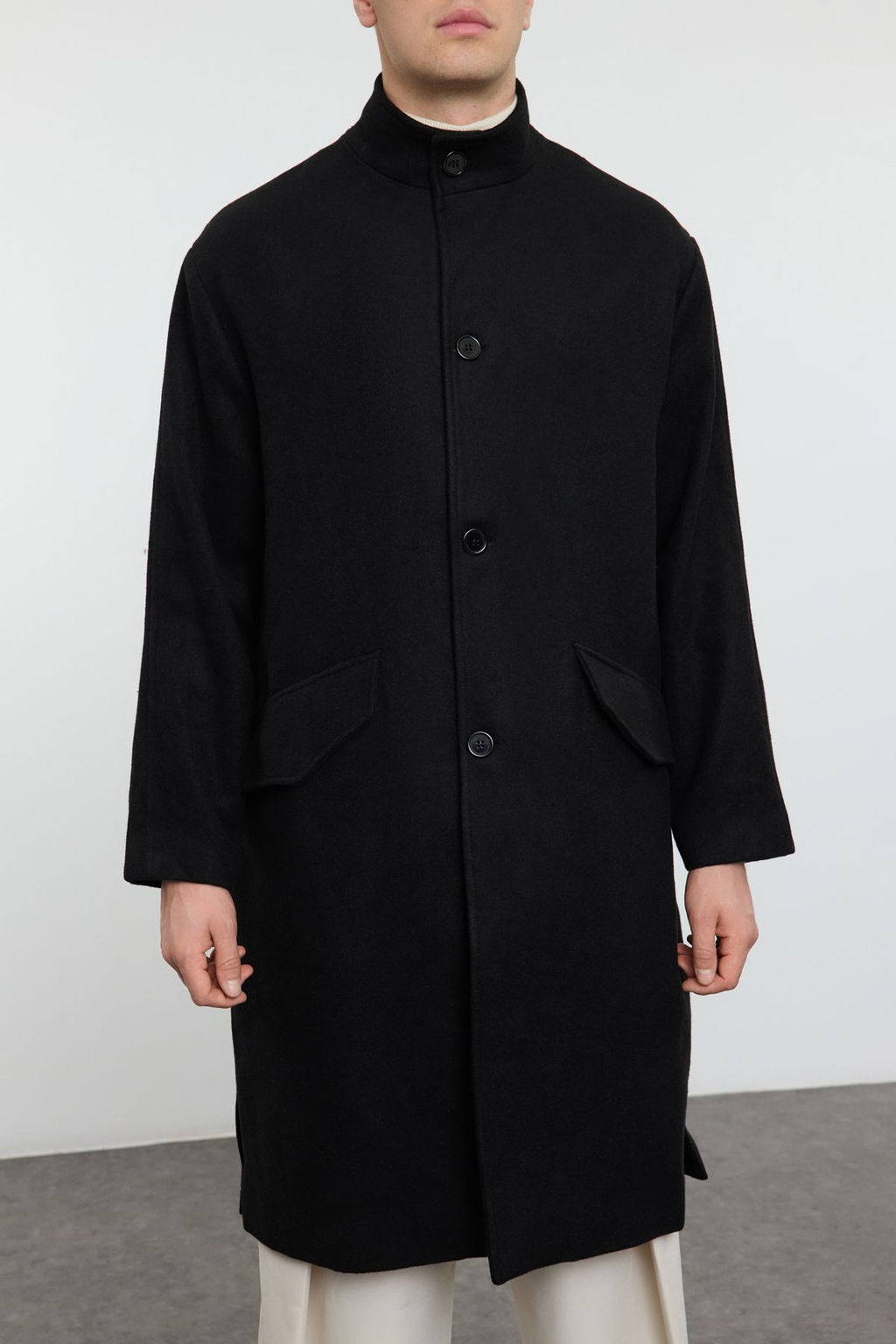 Trendyolmilla Man Antrasit Oversize Fit Dik Yaka Uzun Kase K?sl?k Kaban TMNAW25KB00005  фото 13