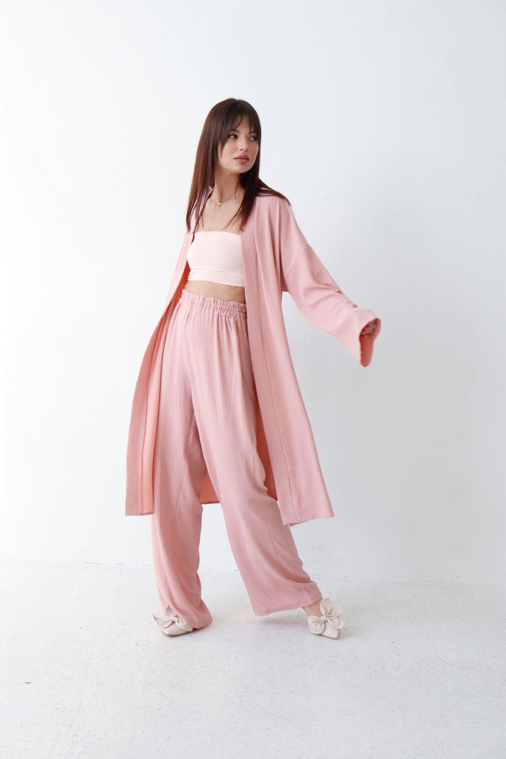 9164 Костюм из кимоно и брюк-палаццо пудровый - Martichelli фото 6