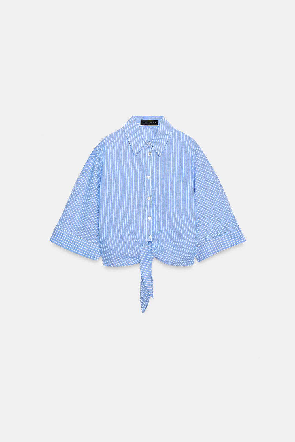 CAMISA NUDO CON LINO / Azul / Blanco - Zara фото 7