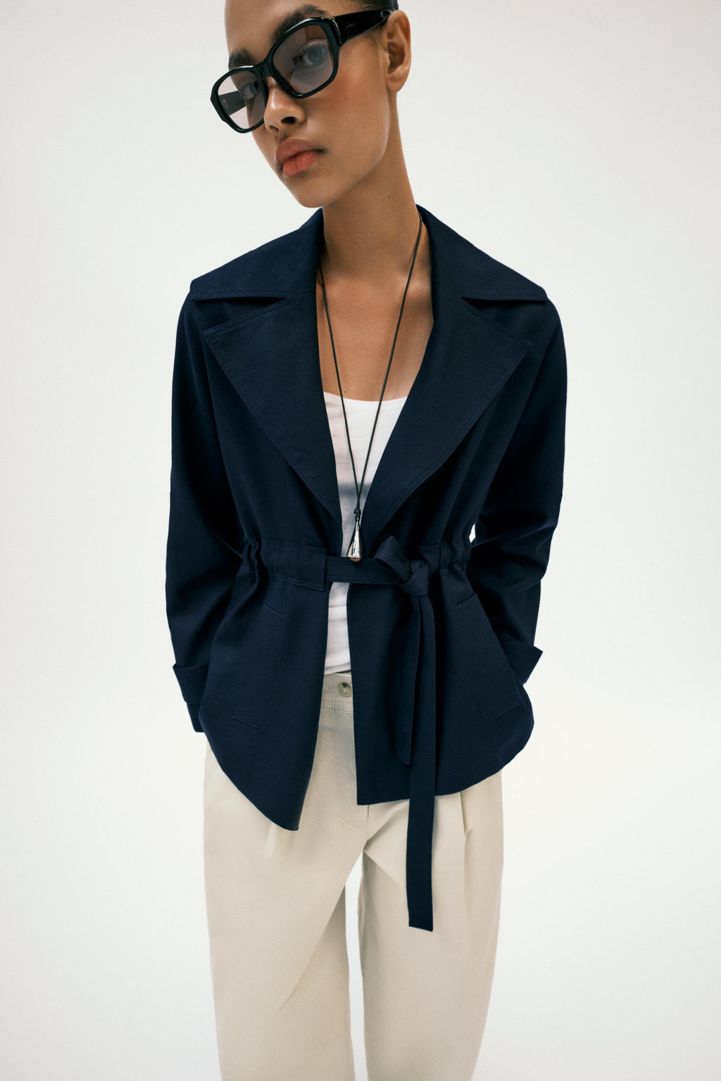 CHAQUETA TRENCH CON LINO CINTUR?N / Marino - Zara фото 2