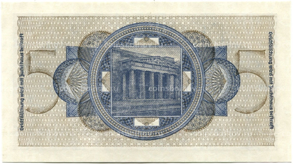 Банкнота 5 рейхсмарок 1940 года Германия (Для оккупированных территорий)