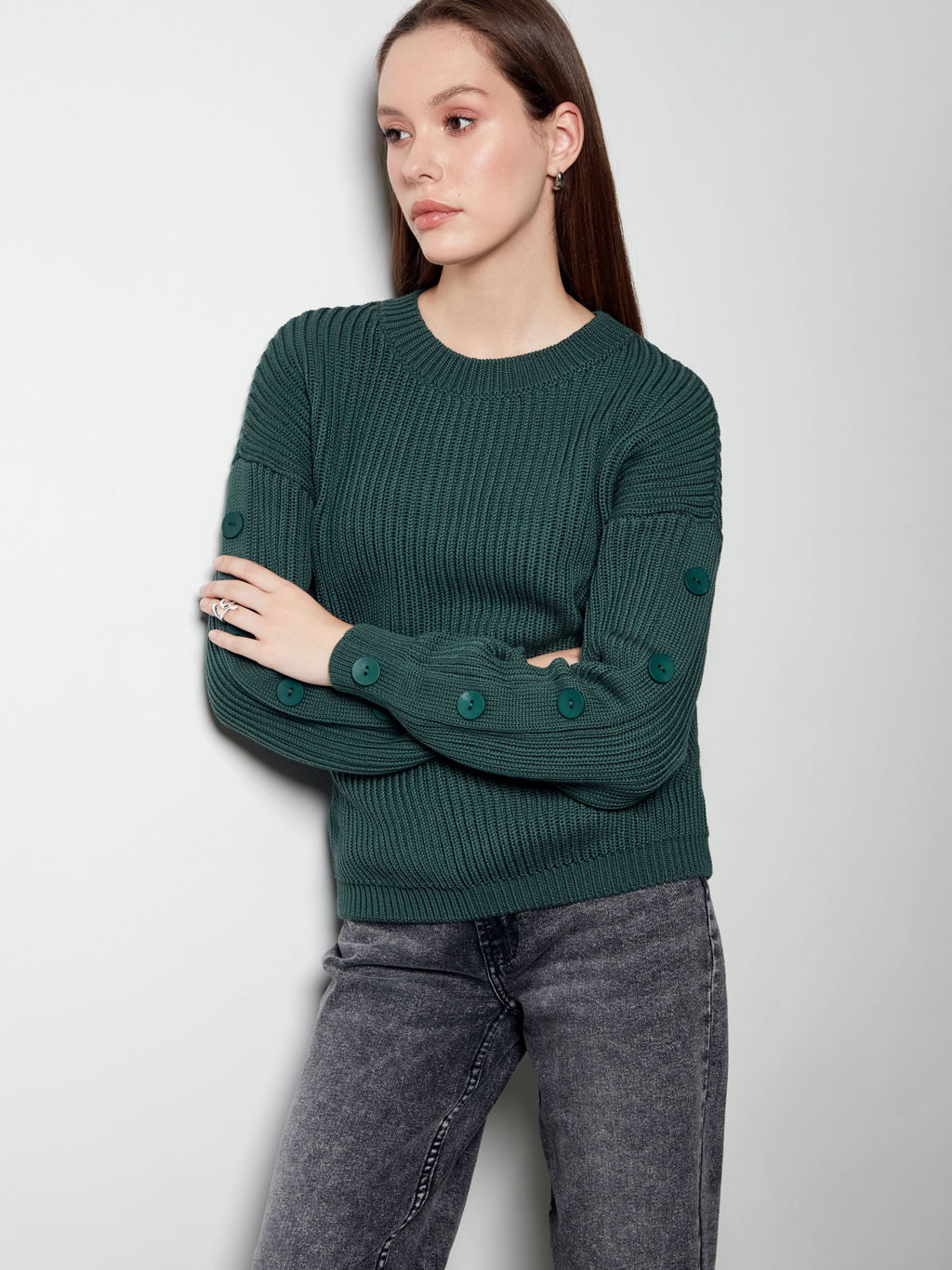 CONTE LDK 240 Джемпер с имитацией планки по рукавам emerald - Conte elegant фото 4