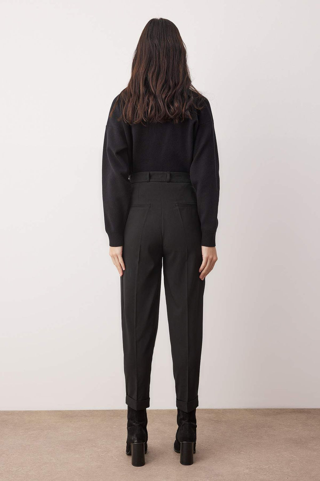 Siyah Pilili Genis Paca Extra Wide Leg Dokumlu Kumas Pantolon TWOAW26PL00155 - Trendyolmilla фото 7