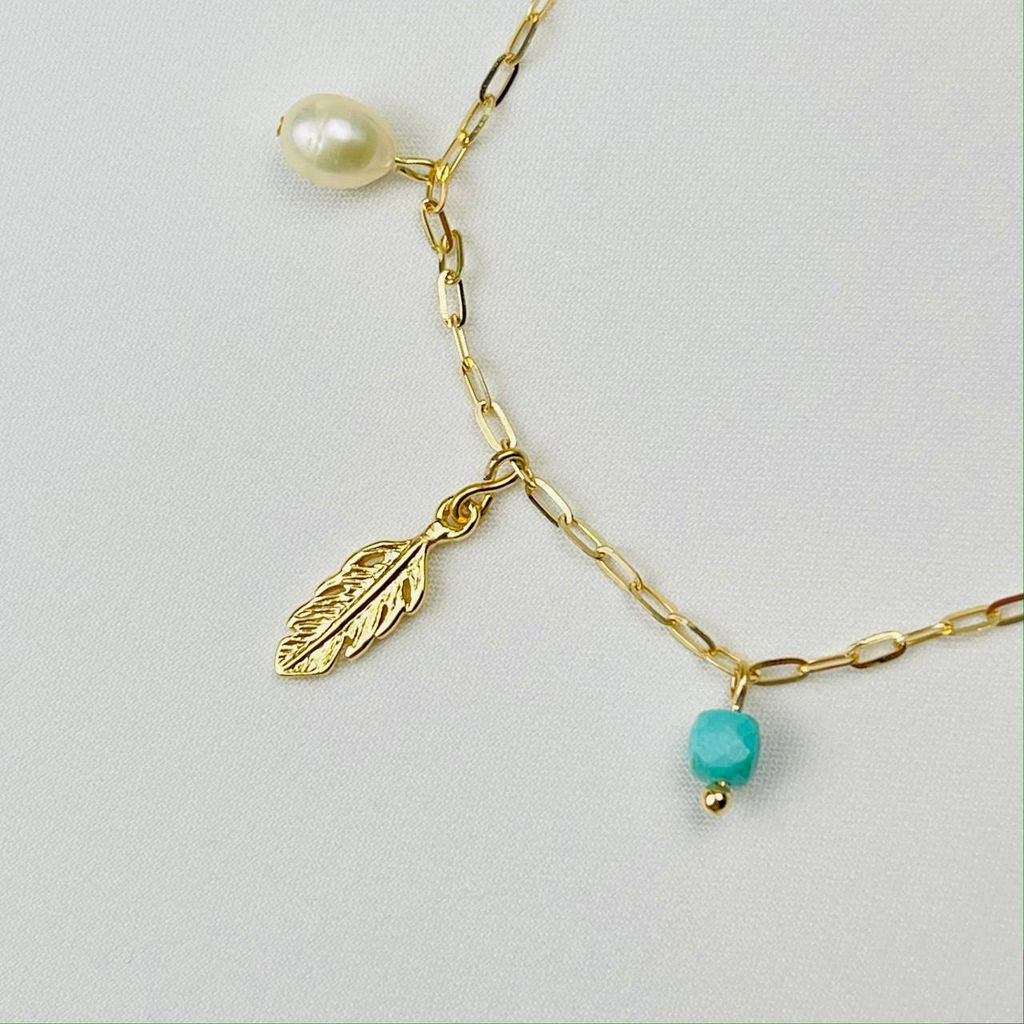 Браслет из Бирюзы и Жемчуга с цепочкой