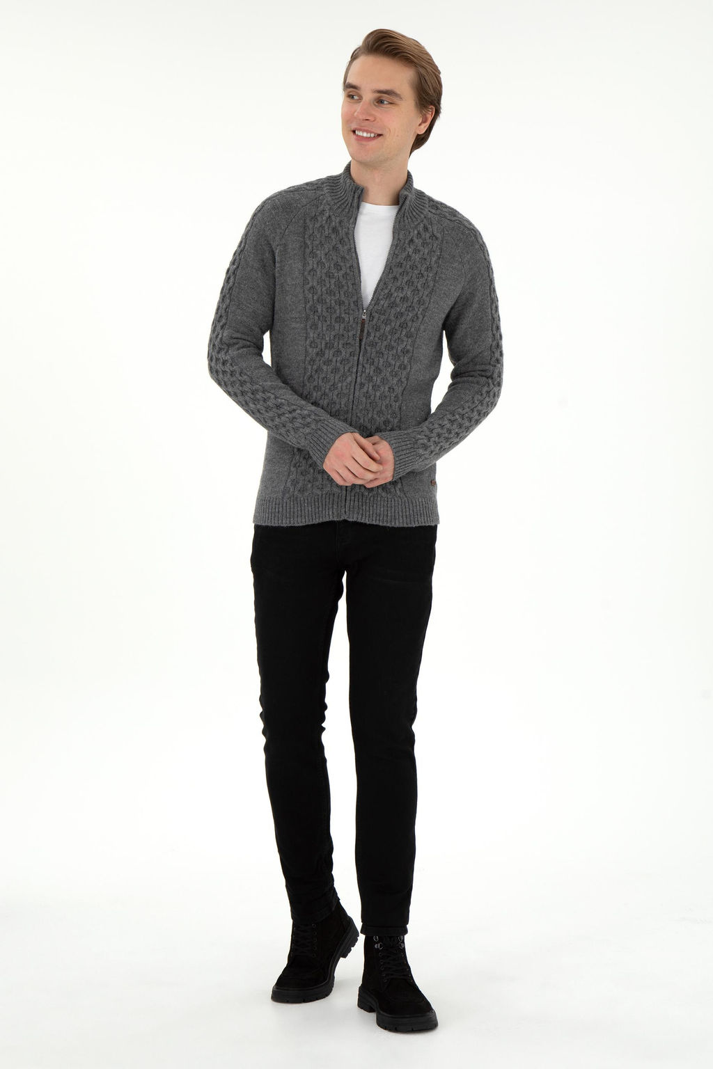 Мужской серый меланжевый трикотажный кардиган Неожиданная скидка в корзине - U.s. polo assn фото 11