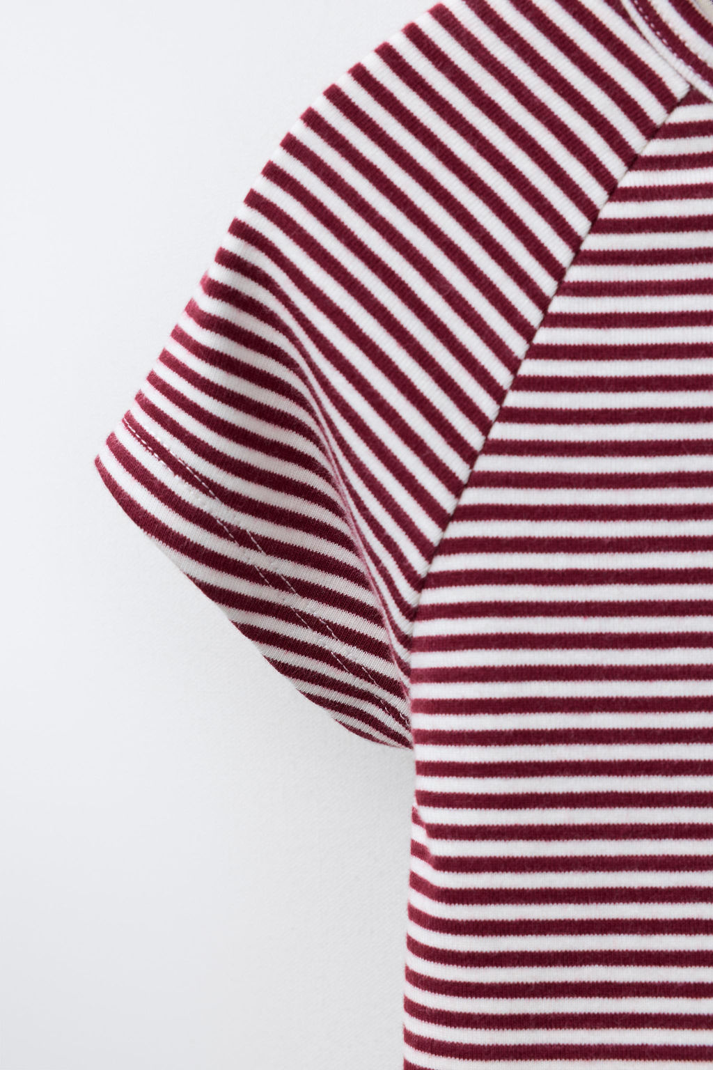 CAMISETA MANGA RANGL?N CON MODAL RAYAS / Blanco / Rojo - Zara фото 4