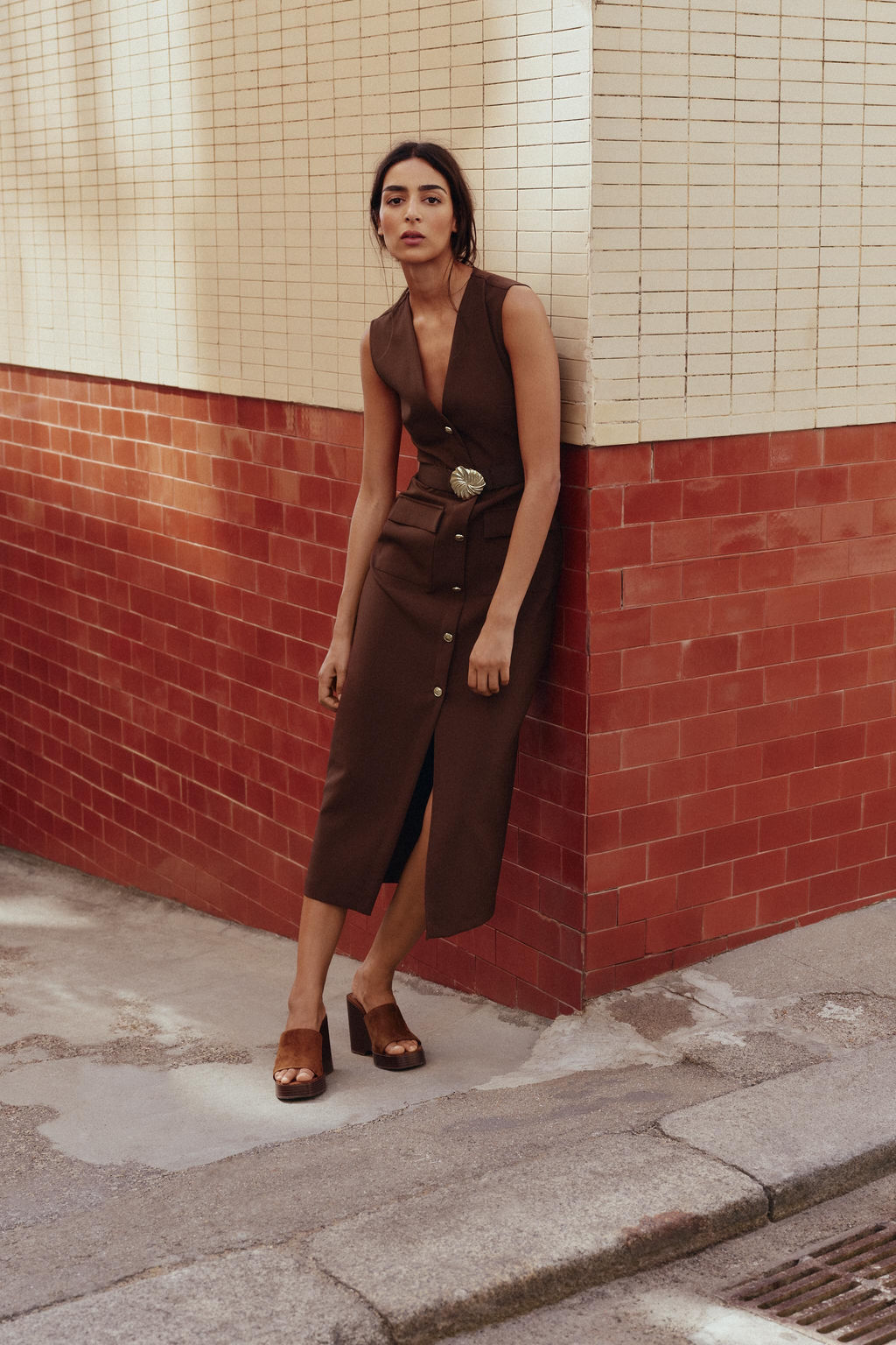 BELTED CREPE MIDI DRESS - Zara фото 14