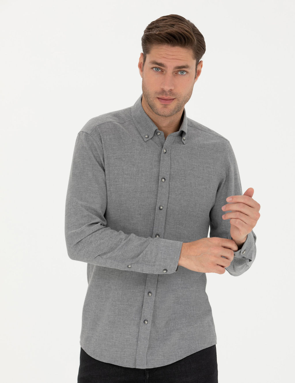 Gri Slim Fit Uzun Kollu G_mlek