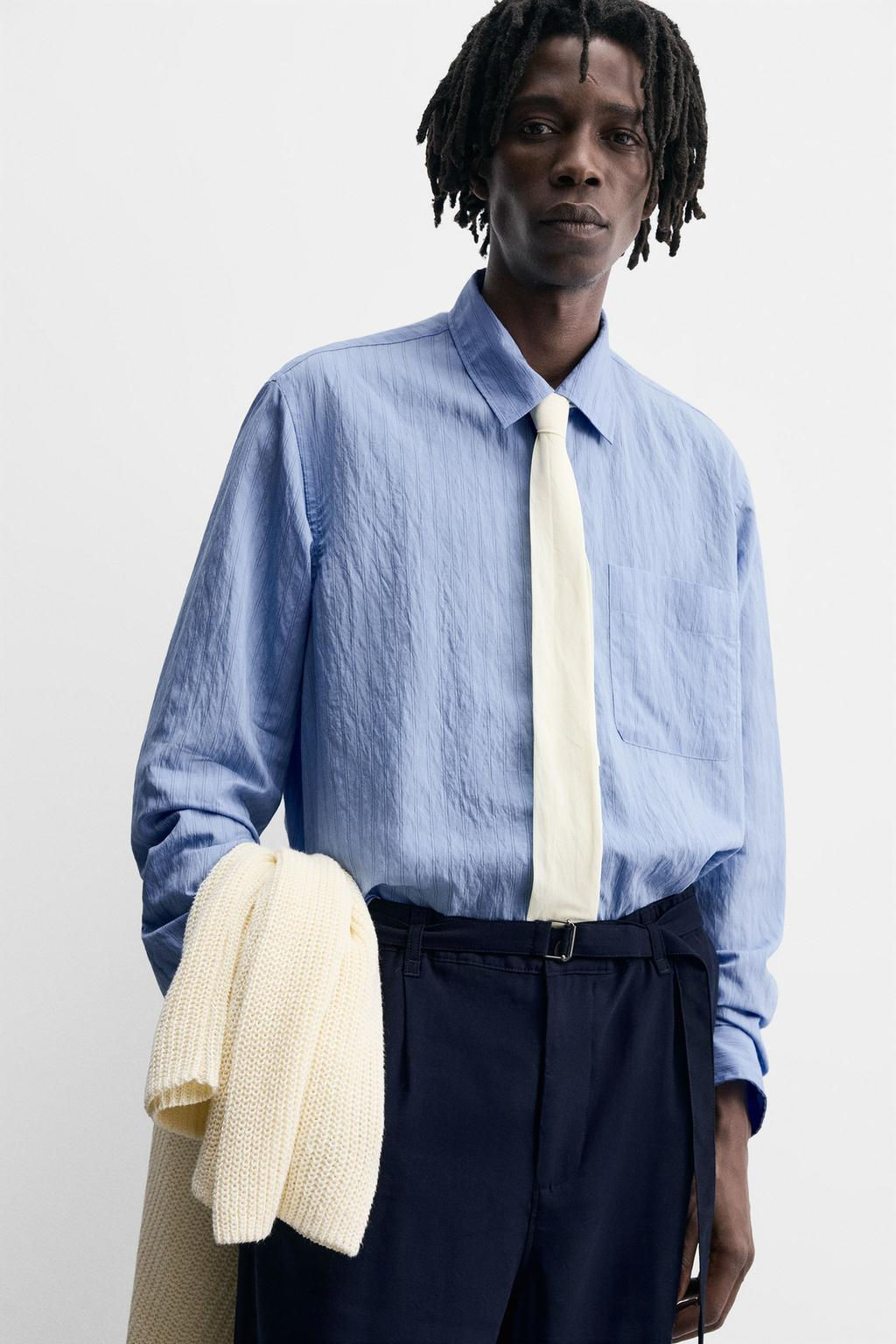 CREASED-EFFECT STRIPED FLOWING SHIRT - Zara фото 5