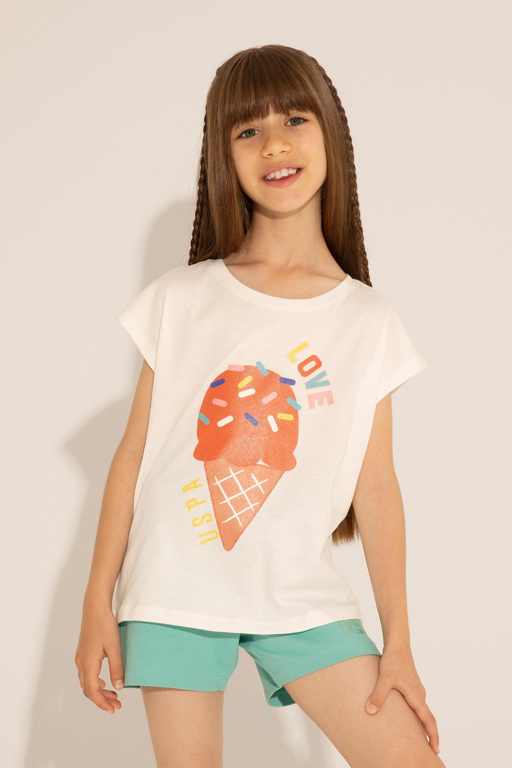 Футболка U.S. Polo Assn для девочек с круглым вырезом экрю хлопок  фото 6