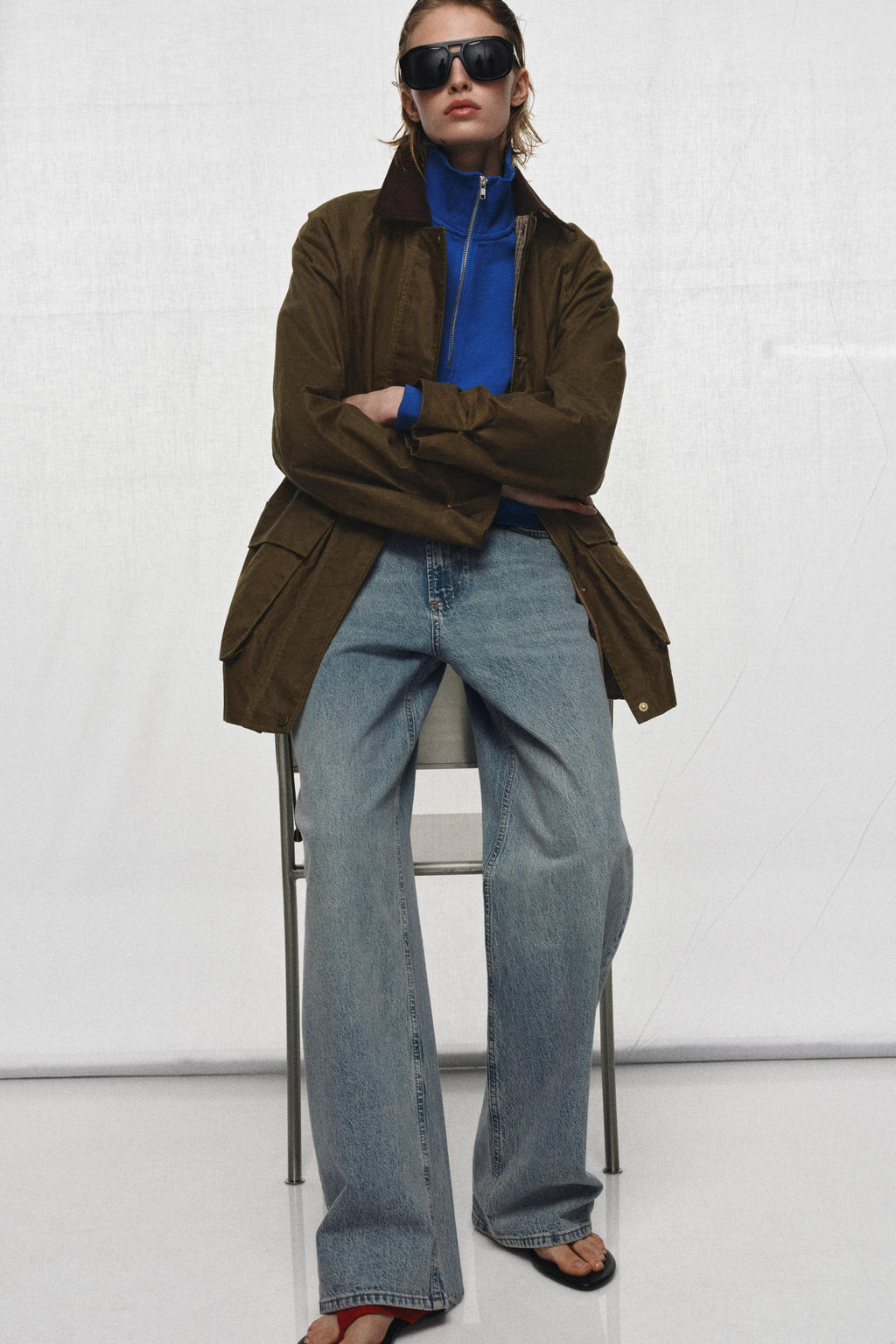 ZW COLLECTION WAXED JACKET WITH CORDUROY COLLAR - Zara фото 4