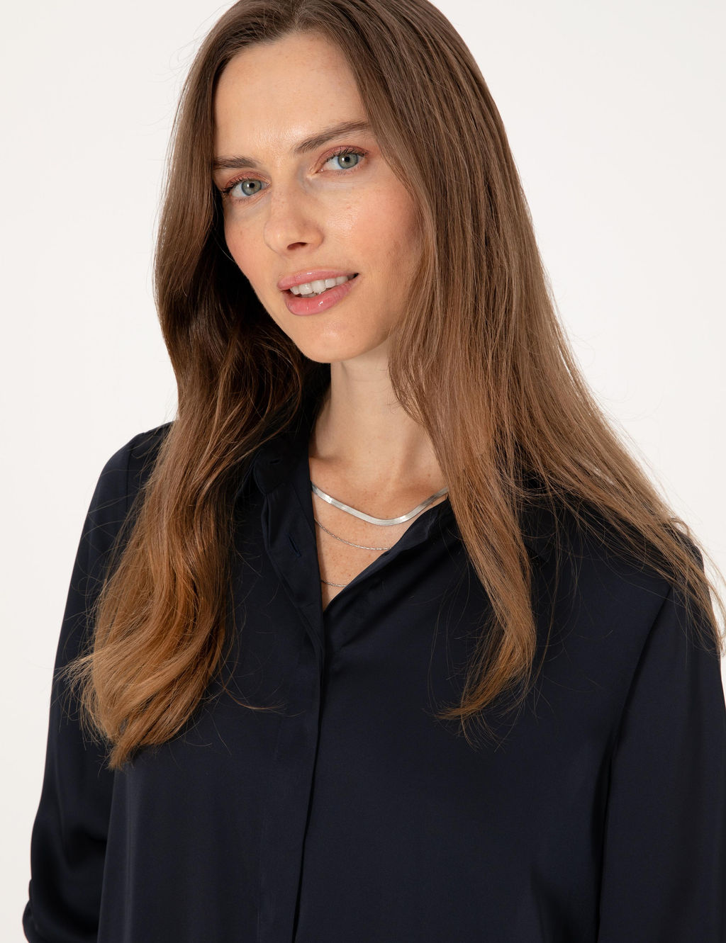 Lacivert Comfort Fit Saten Uzun Kollu G_mlek - Pierre cardin фото 2