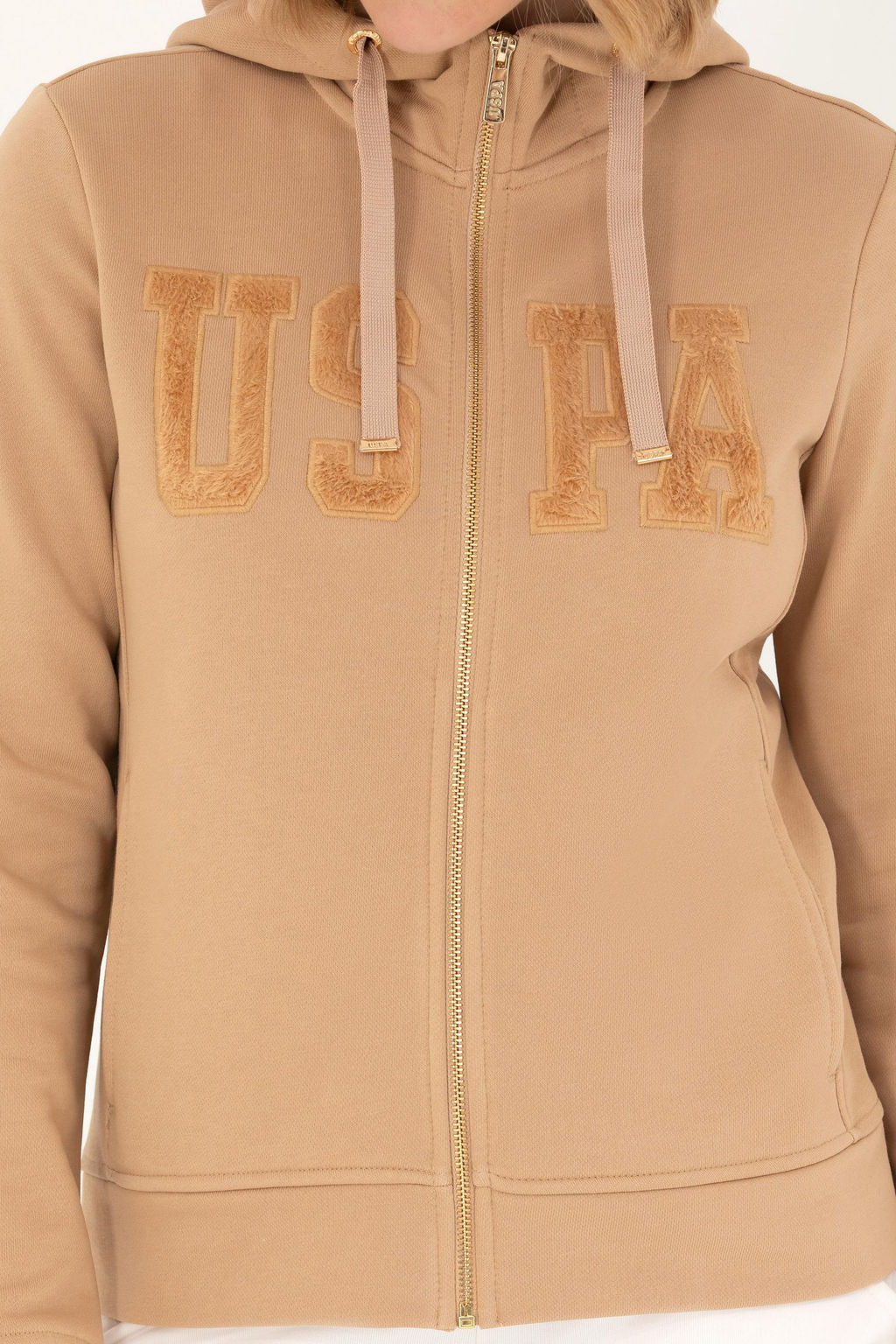 Женская базовая толстовка песочного цвета с капюшоном Неожиданная скидка в корзине - U.s. polo assn фото 13