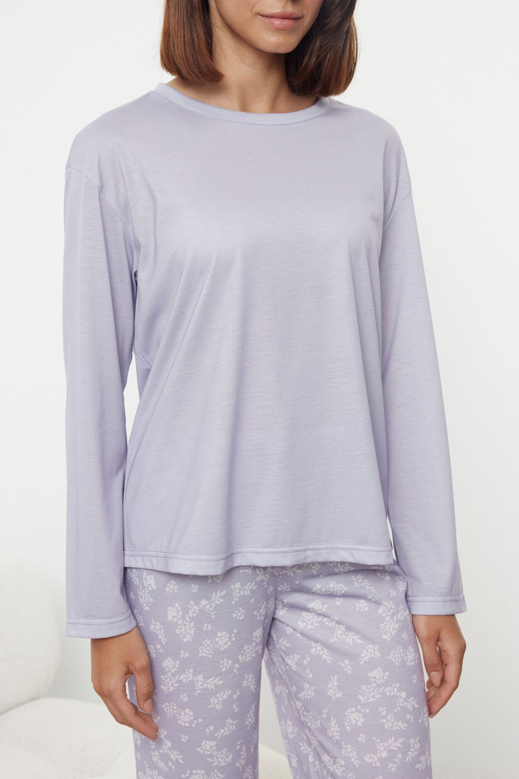 Trendyolmilla Lila %100 Pamuklu Cicekli Orme Pijama Tak?m? THMAW25PT00187  фото 4