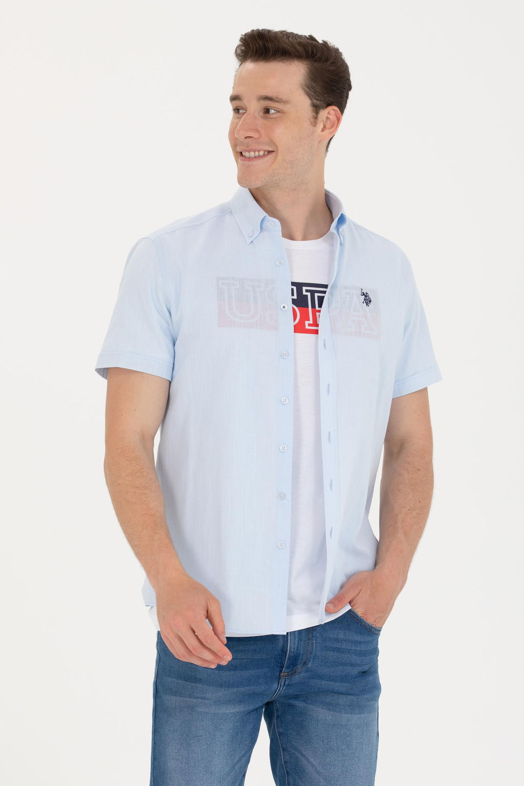 U. S. Polo Assn Мужская голубая рубашка с коротким рукавом - U.s. polo assn фото 3