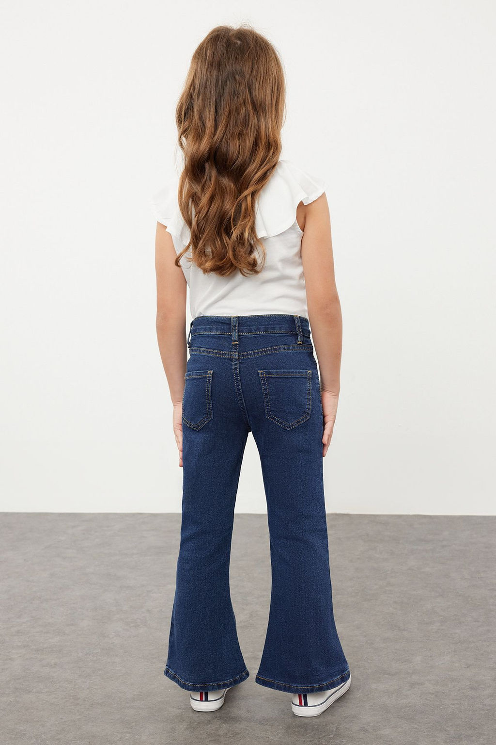 Koyu Mavi K?z Cocuk Genis Paca/Flare Esnek Lastikli Denim Pantolon Jean TKDSS24PL00011 - Trendyolmilla фото 2