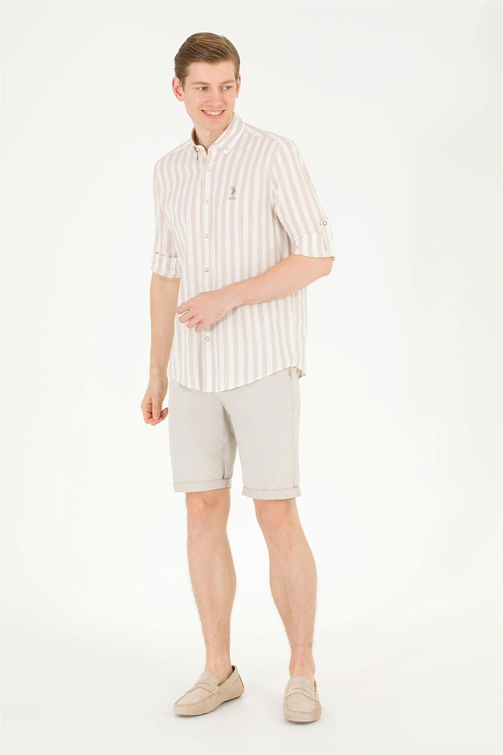 U. S. Polo Assn / Мужская белая рубашка в каменную полоску - U.s. polo assn фото 10
