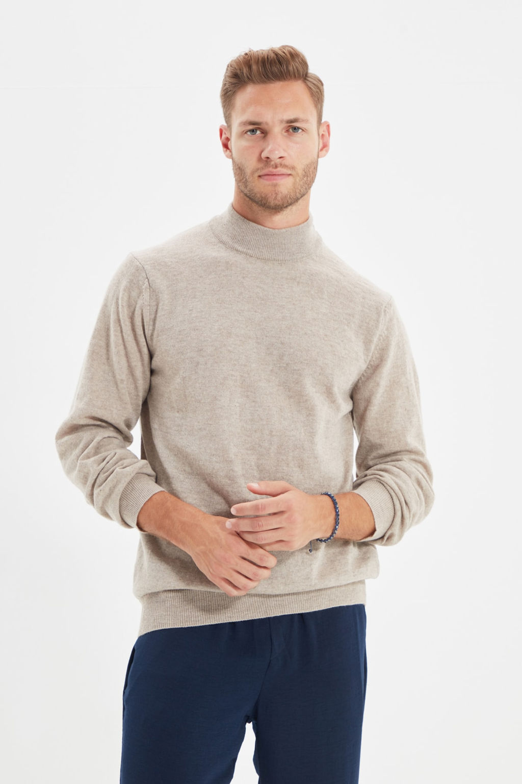 TRENDYOL MAN Bej Slim Fit Yunlu Yar?m Bal?kc? Yaka Basic Triko Kazak TMNAW21KZ1595 - Trendyolmilla фото 9