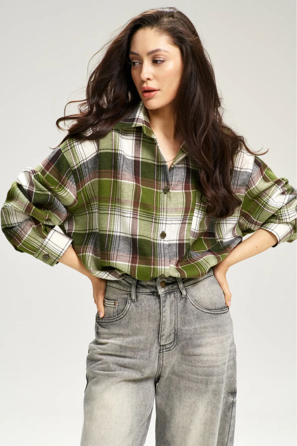 Рубашка в клетку с карманом Oversize Green - Erist store фото 2