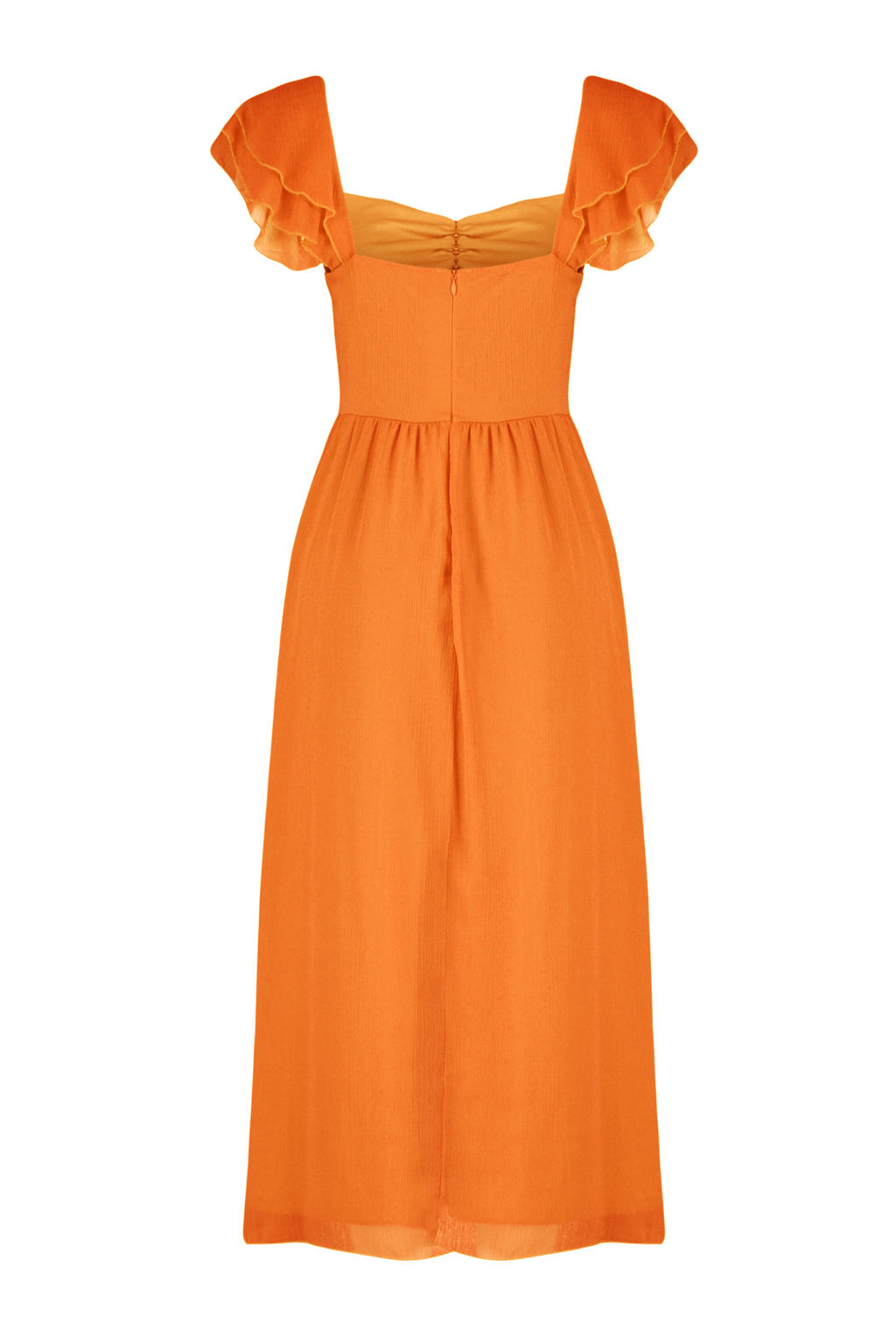 Turuncu Belden Ac?lan Sifon Astarl? Midi Dokuma Elbise TWOSS24EL00541