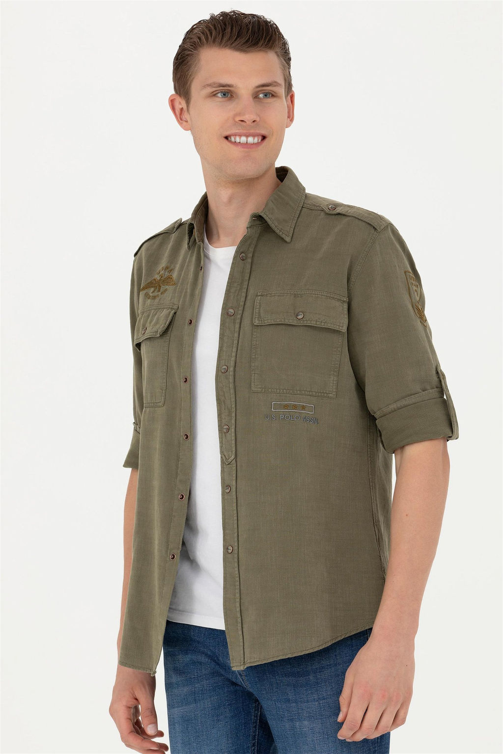 U. S. Polo Assn / Мужская рубашка цвета хаки с длинным рукавом - U.s. polo assn фото 10