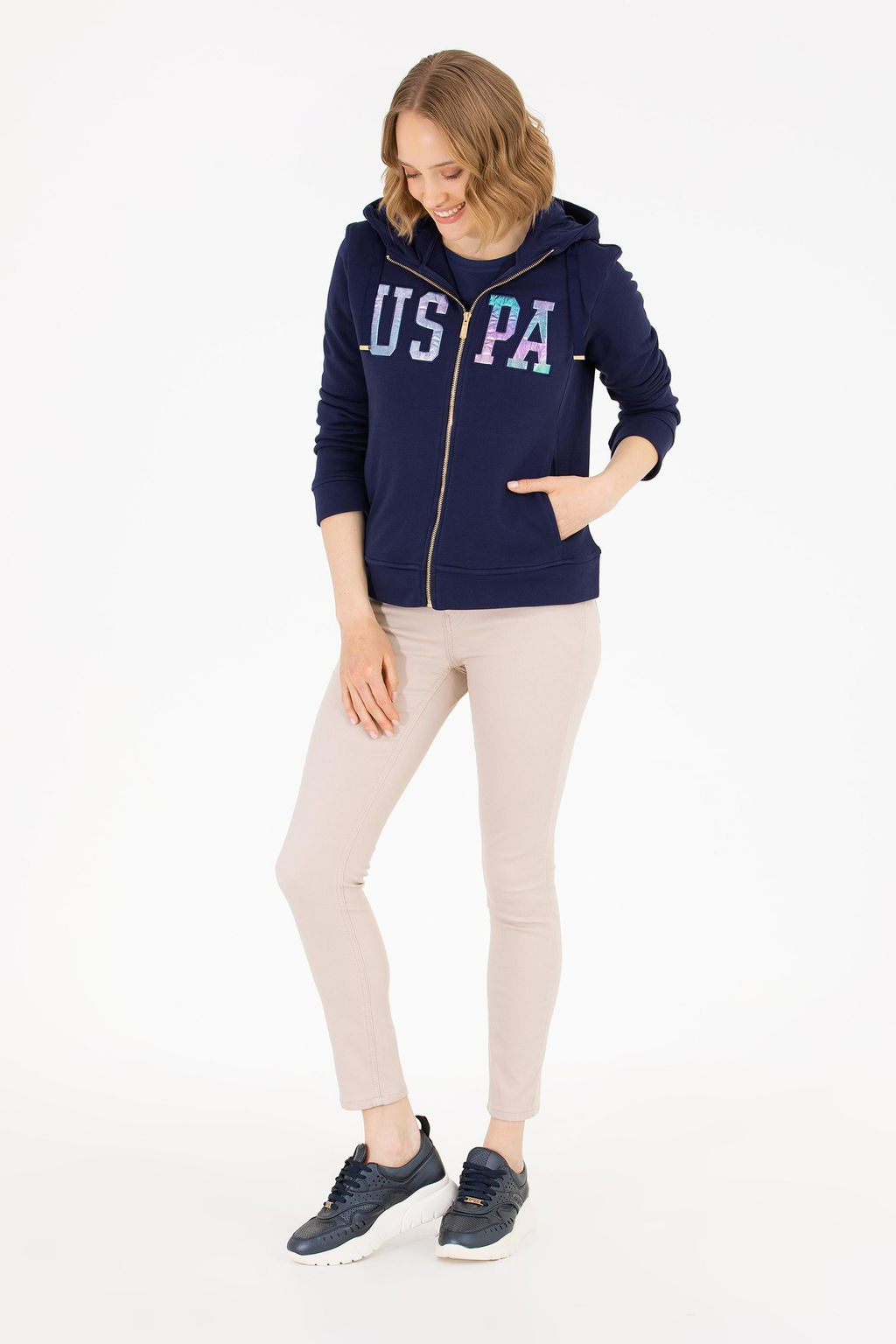 Толстовка женская U.S. Polo Assn Basic темно-синяя хлопок  фото 17