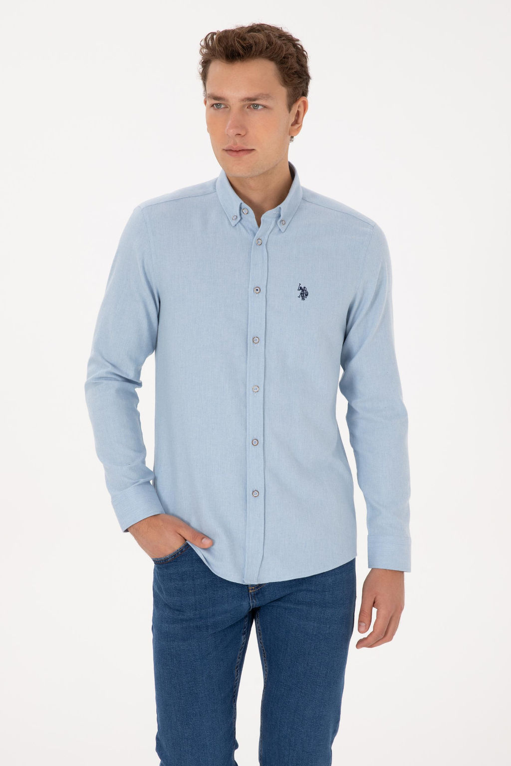 Erkek A__k Mavi Uzun Kollu Basic G_mlek