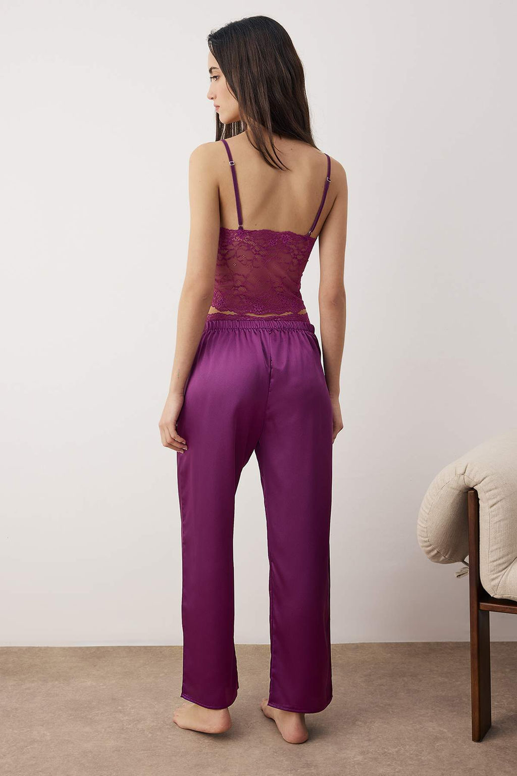 Lacivert 3lu Ceyiz Set Ust Dantel, Alt Saten Ask?l? Kulotlu Dokuma Pijama Tak?m? THMAW26PT00077 - Trendyolmilla фото 41