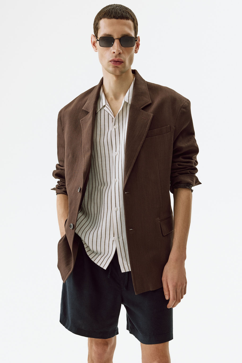 Pantal?n corto en mezcla de lino Relaxed Fit - H&m фото 6