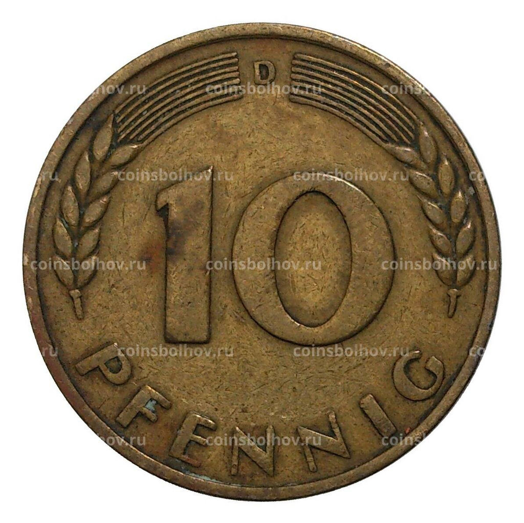 Монета 10 пфеннигов 1949 года D Германия