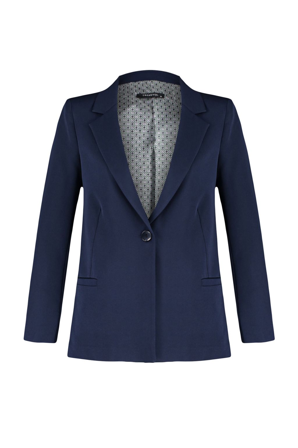 Lacivert Regular Gri Geometrik Desenli Astarl? Tek Dugmeli Cepli Dokuma Blazer Ceket TWOAW20CE0316