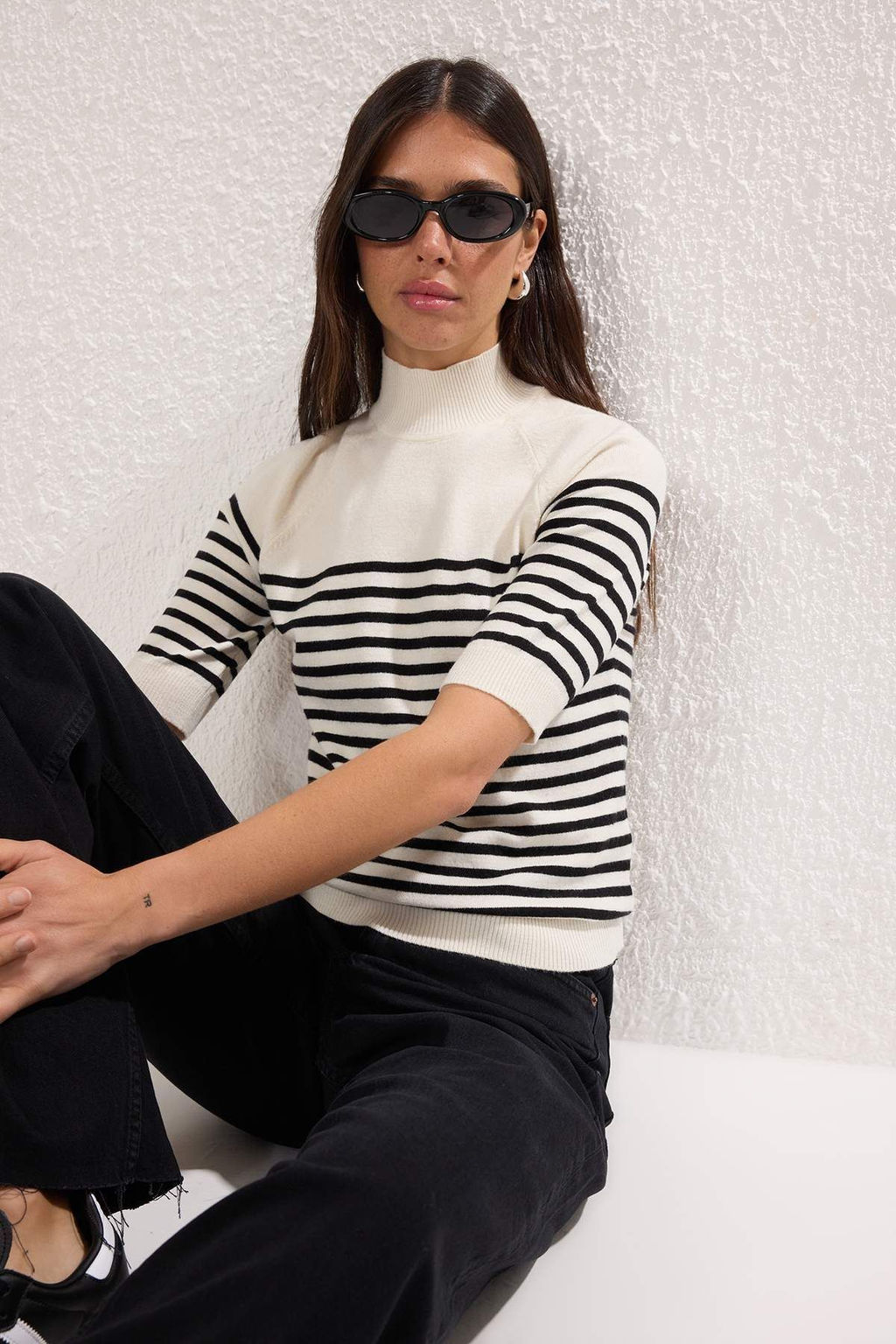 Trendyolmilla Gri Premium Iplik/Ozel Iplik Yumusak Tuseli Basic Triko Bluz TWOAW24BZ00005