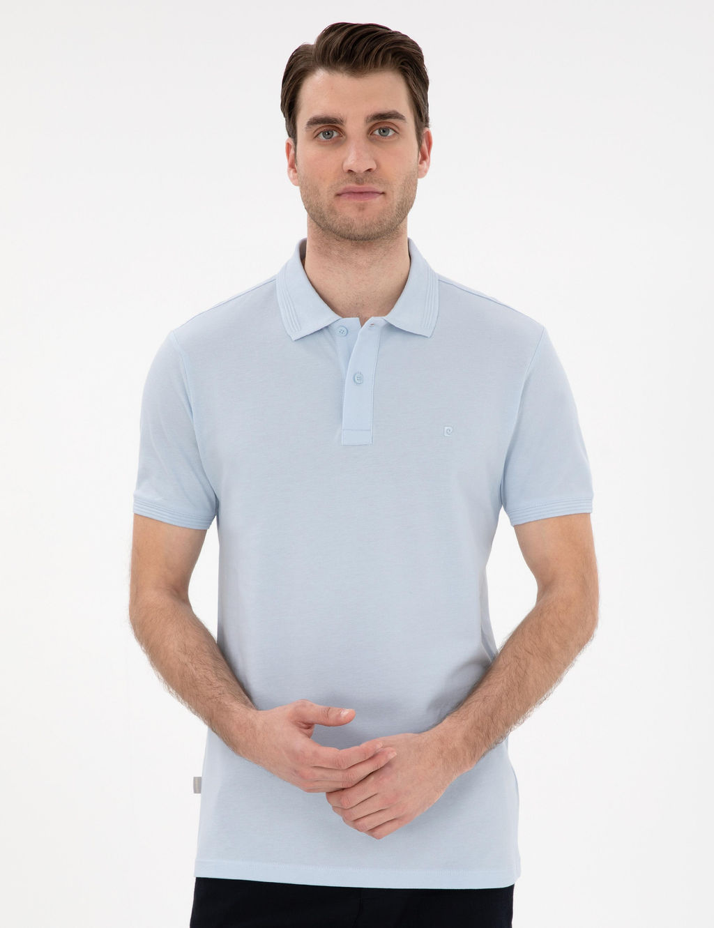 A__k Mavi Slim Fit K_vr_lmaz Polo Yaka Basic Ti__rt