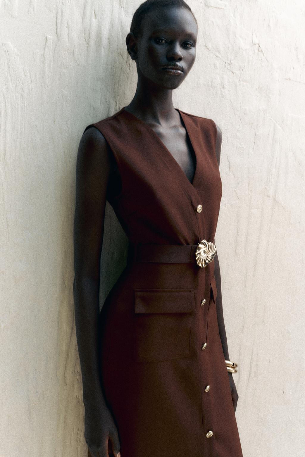 BELTED CREPE MIDI DRESS - Zara фото 3