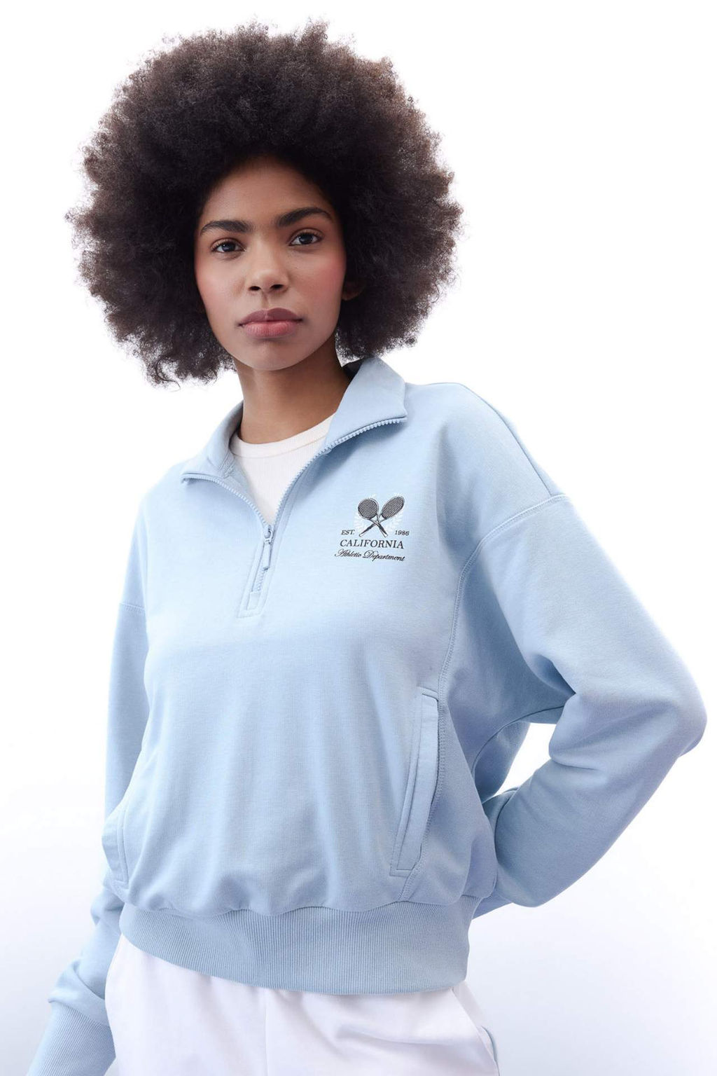 DeFactoFit Oversize Bask?l? Dik Yaka Fermuarl? Sporcu Sweatshirt  фото 2