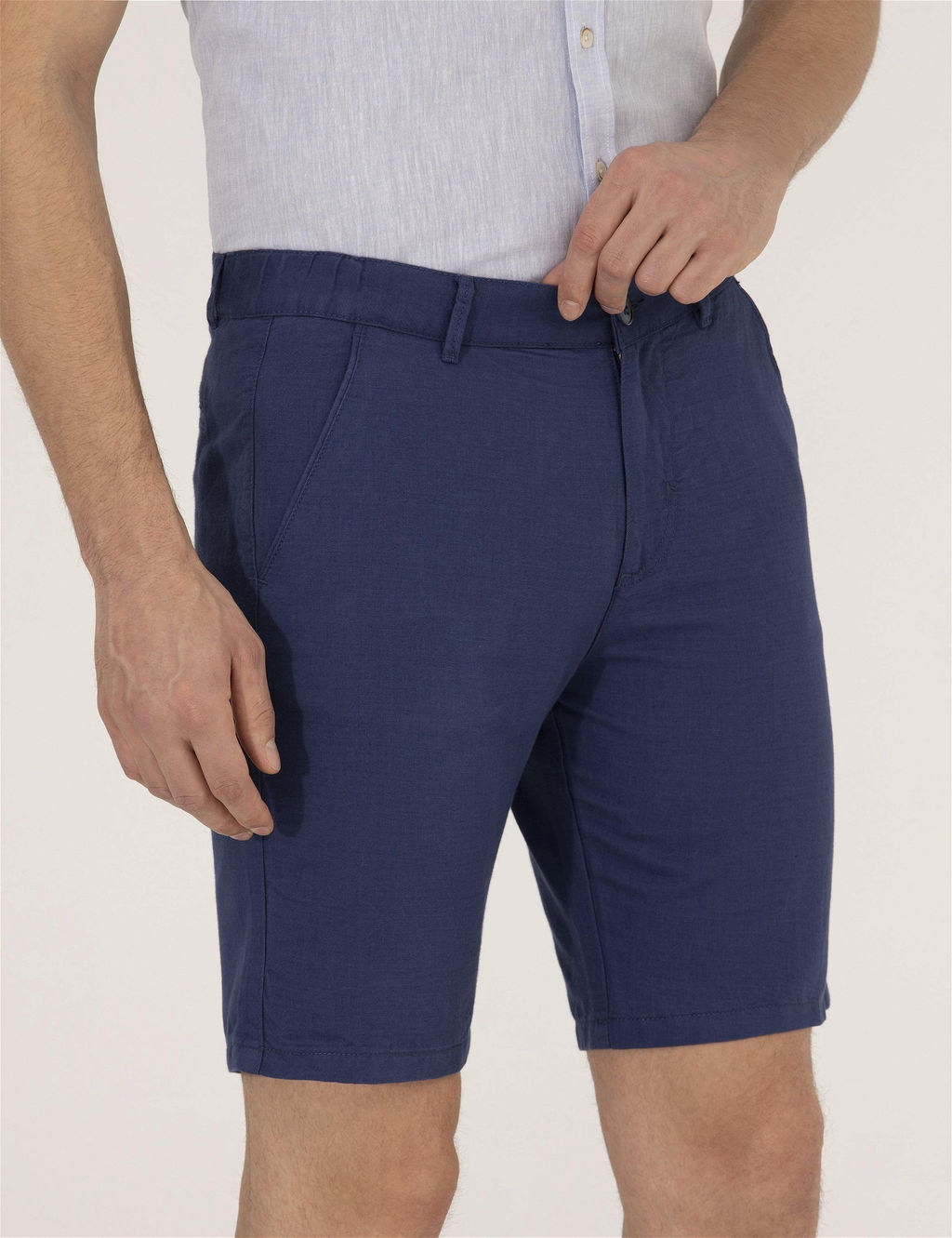 _ndigo Slim Fit Keten Kar___ml_ Bermuda _ort