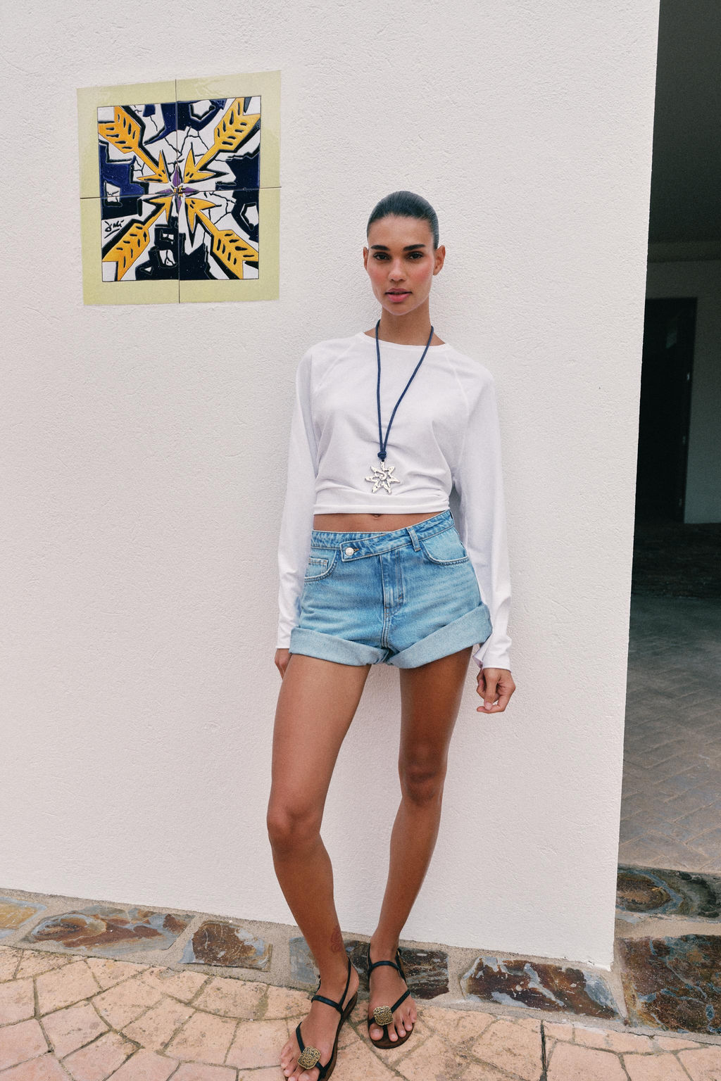 SHORTS Z1975 DENIM CINTURA CRUZADA / Azul medio - Zara фото 3