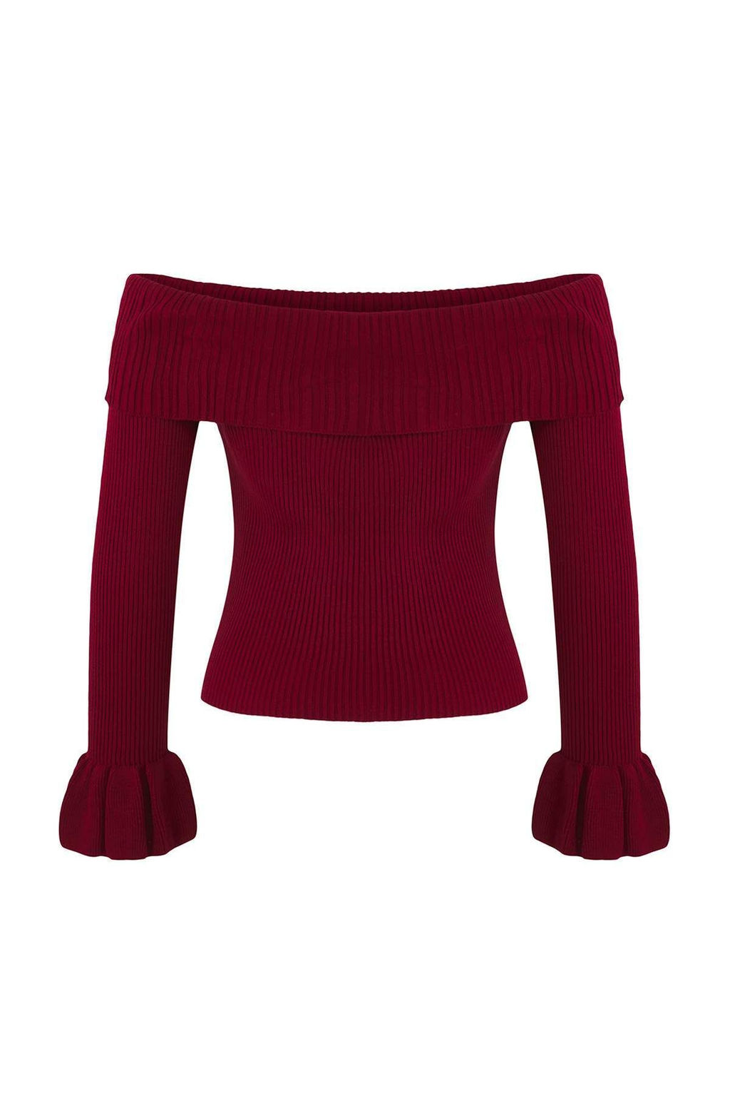 Bordo Fitted/Vucuda Oturan Carmen Yaka Fitilli Triko Kazak TWOAW26KZ00010 - Trendyolmilla фото 6