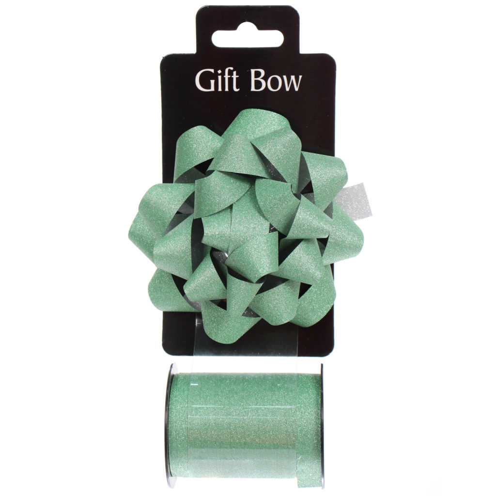 Цена за 2 шт. Набор для декорирования "Мерцание" бант d=10 см, лента 1,6 см (10м), Зеленый