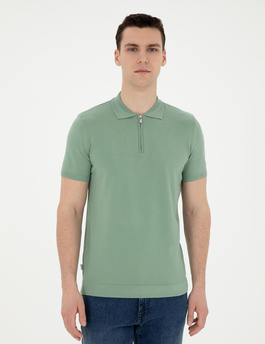 _a_la Slim Fit Fermuarl_ Polo Yaka Triko Ti__rt