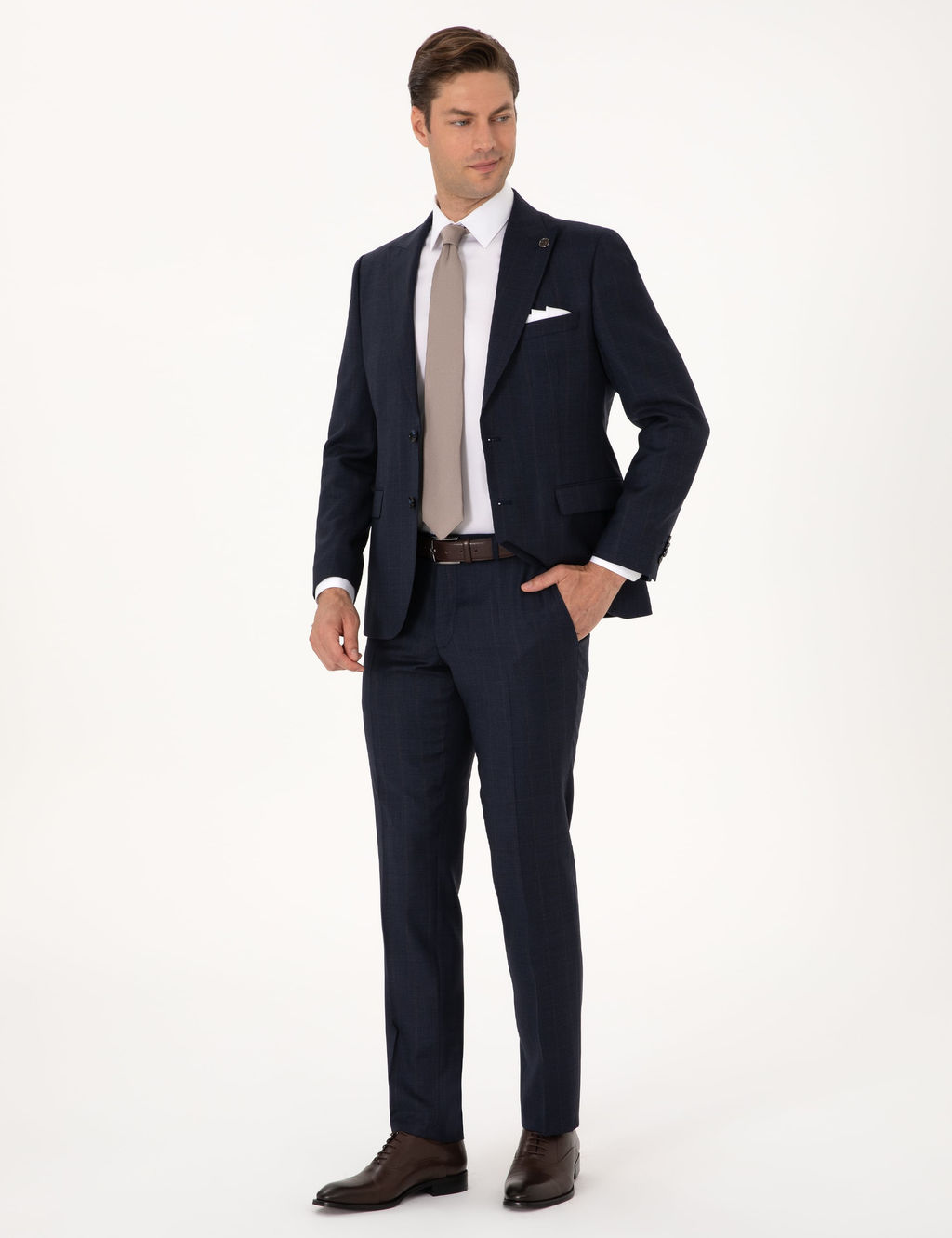 Lacivert Slim Fit %100 Y_n _izgili Tak_m Elbise