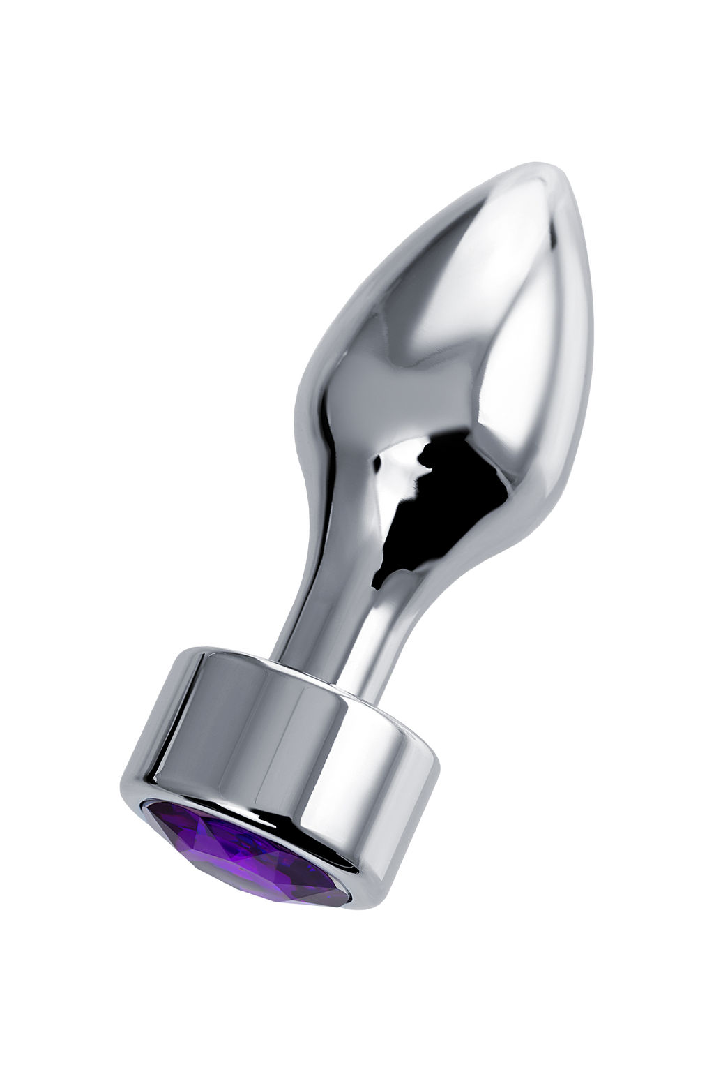 Анальная втулка Штучки-дрючки, металл, серебряная, с кристаллом фиолетовым, 9,5 см, 3,5 см, 130  фото 2