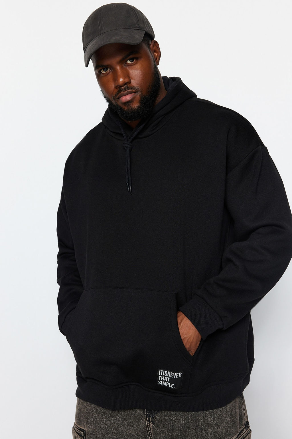 TRENDYOL MAN Antrasit Buyuk Beden Oversize Basic Rahat Kapusonlu Etiketli Ici Polarl? Sweatshirt TMNAW24AO00000 - Trendyolmilla фото 17